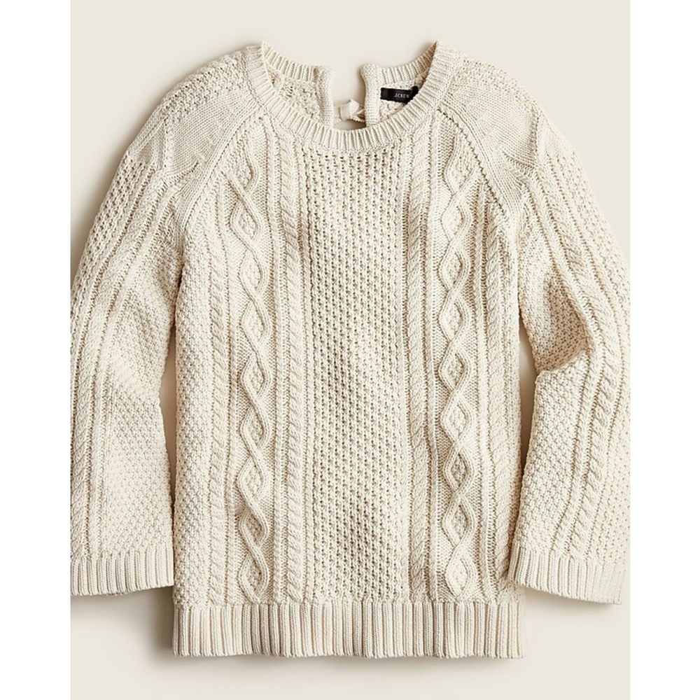 J Crew Tie Back Cable Knit Sweater Size XS Chunky Knit Pullover Fisherman Thick